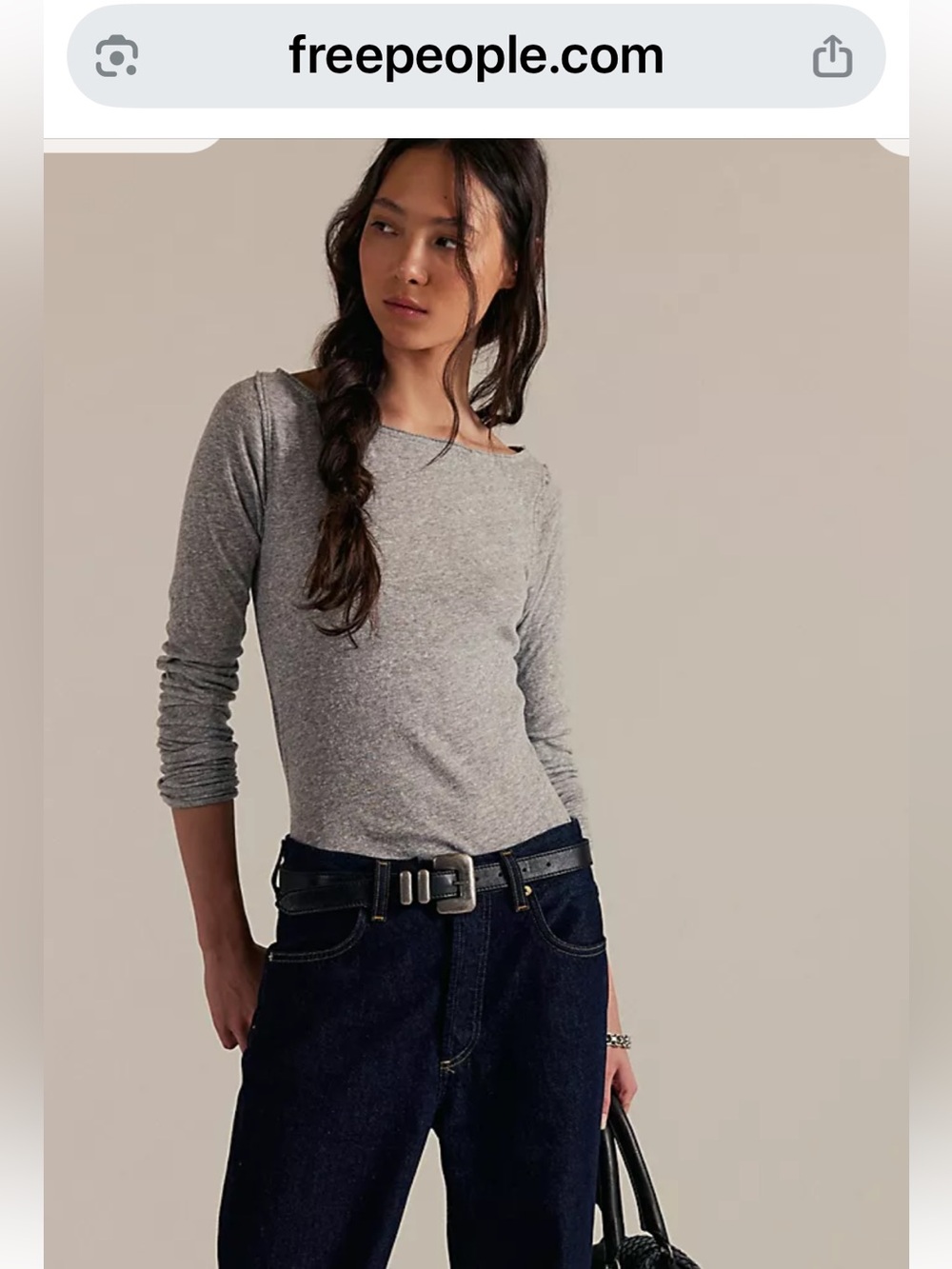 We The Free Light Heather Gray Long Sleeve Boatneck Top
